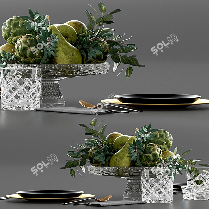 Crystal Bliss: Table Set with Fresh Fruits! 3D model image 2