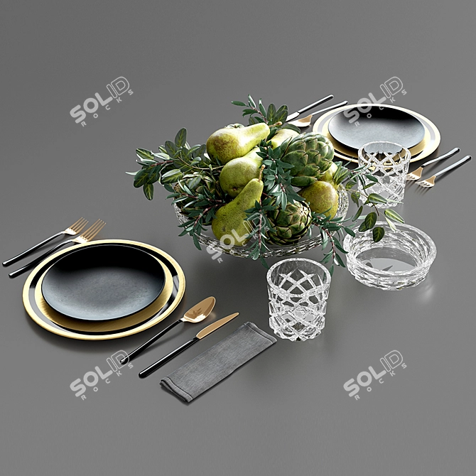 Crystal Bliss: Table Set with Fresh Fruits! 3D model image 3