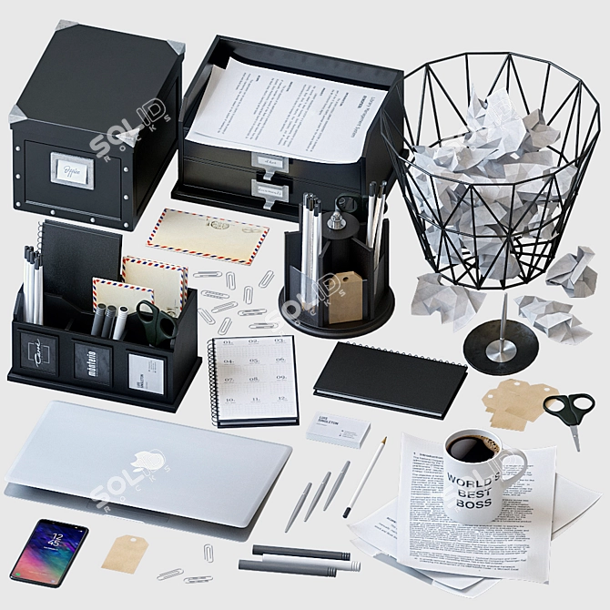 Sleek Office Essentials Set 3D model image 1