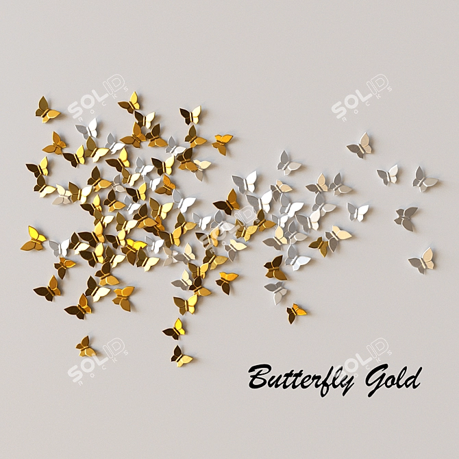 Golden Butterfly Wall Decor 3D model image 1