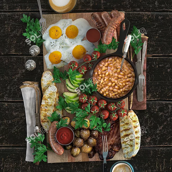 Ultimate English Breakfast Platter 3D model image 4