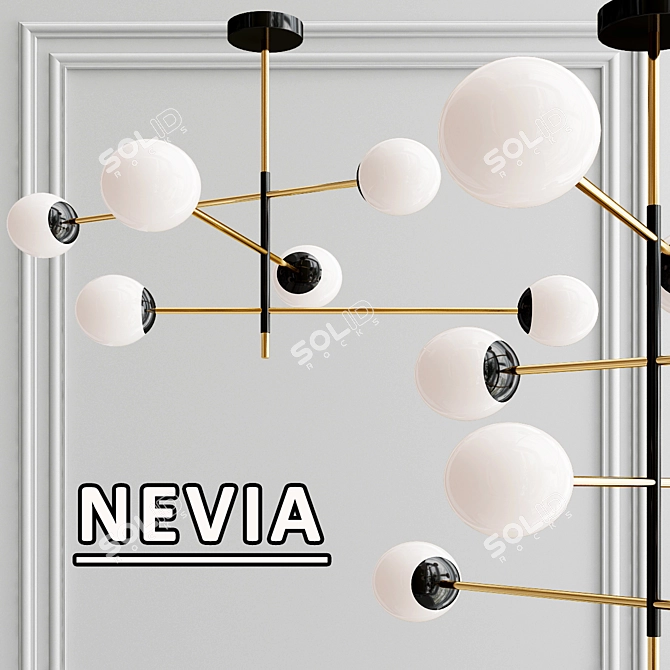 Elegant Nevia Pendant Light: Golden Frame, White Shade 3D model image 1