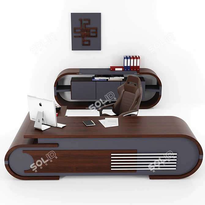 Executive Office Table Set with Side Cabinet 3D model image 4