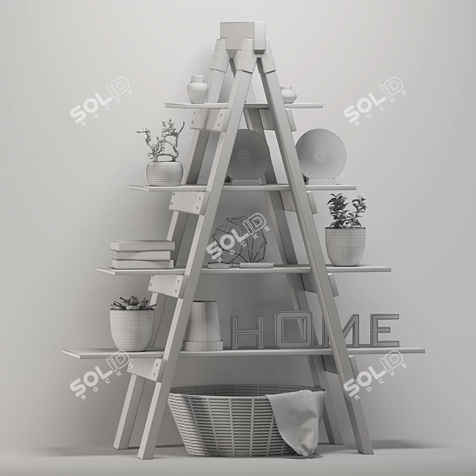 Rustic Eco-Friendly Wooden Ladder Shelf 3D model image 4