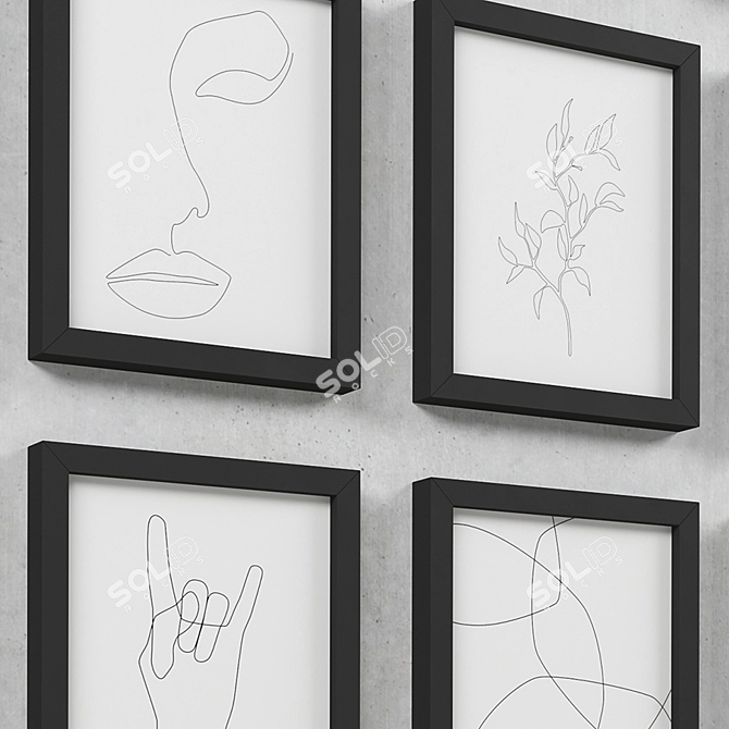 Title: Expressive Line Art Framed Set 3D model image 2