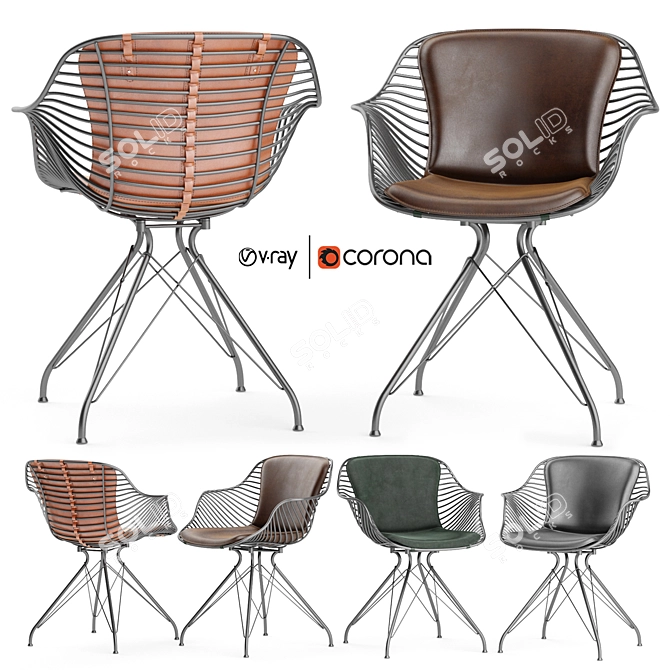 Modern Wire Leather Dining Chair 3D model image 1