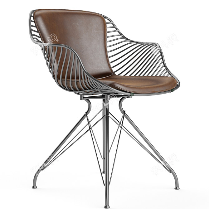 Modern Wire Leather Dining Chair 3D model image 5