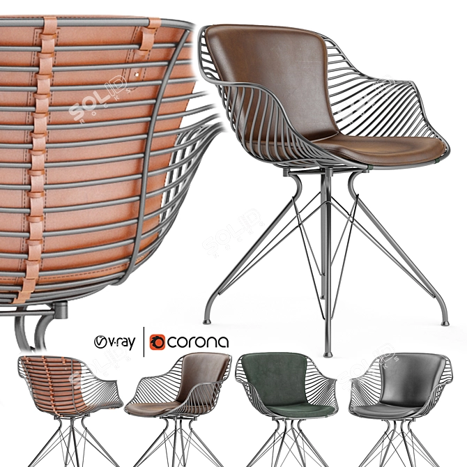 Modern Wire Leather Dining Chair 3D model image 6