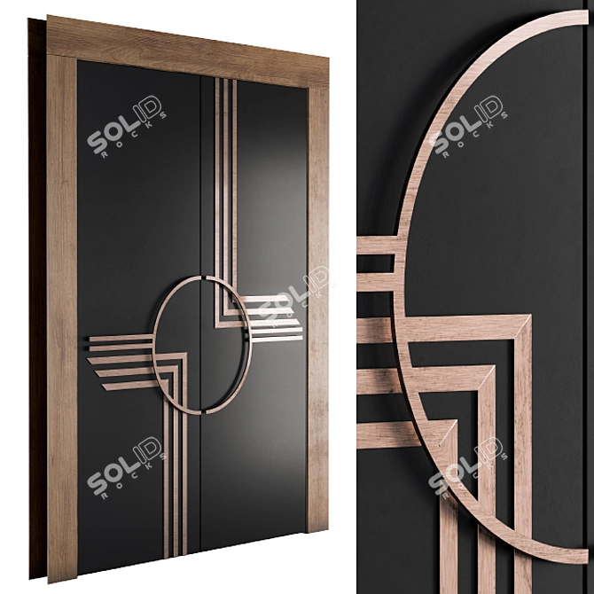 Elegant Black & Gold Door 3D model image 1