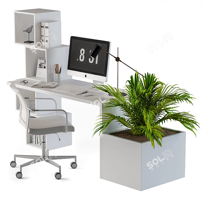 Sleek White Office Set 3D model image 1