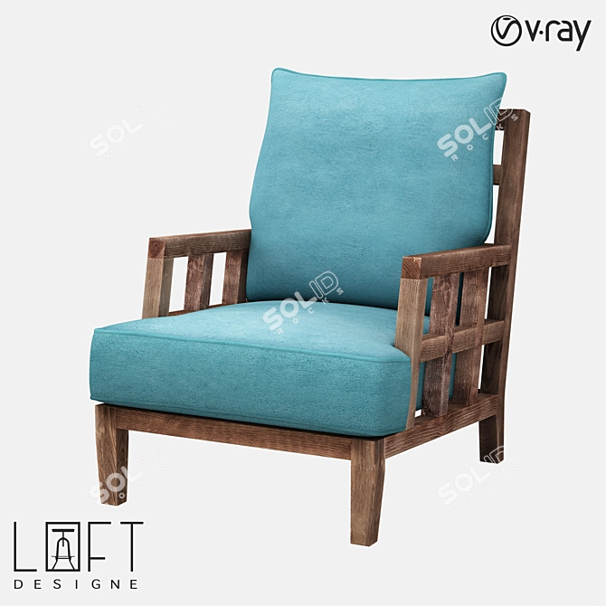 LoftDesigne Armchair 3761: Stylish Wood and Fabric Seating 3D model image 1