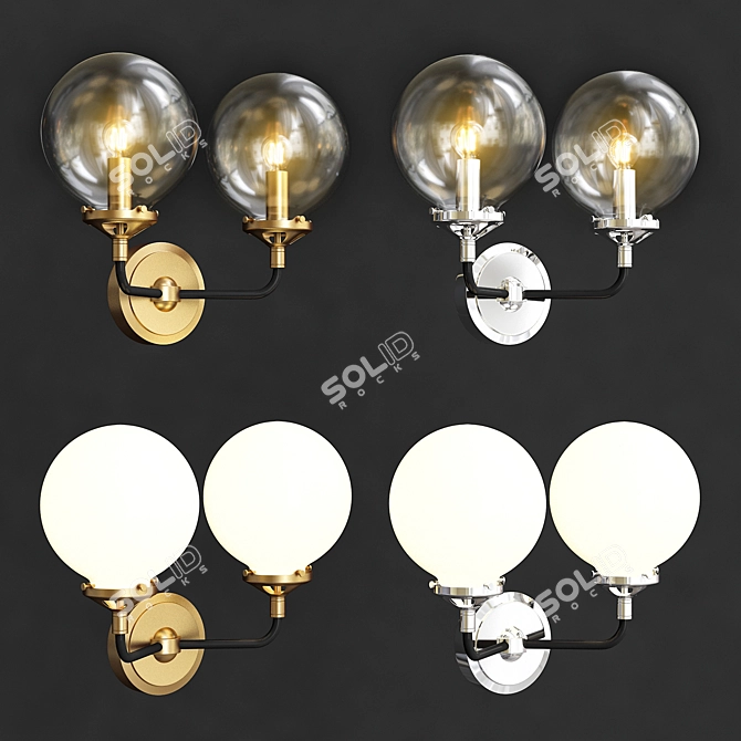 Bistro Globe Double Sconce: Clear Glass & Brass 3D model image 2