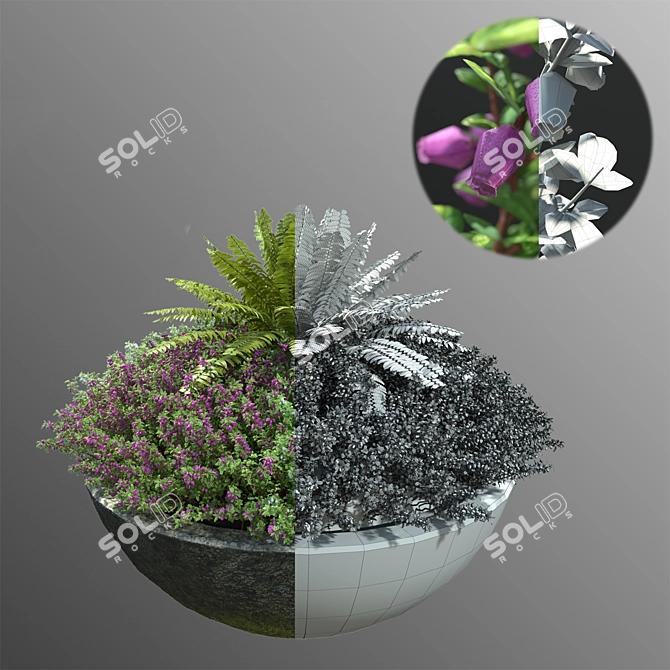 Botanical Bliss: Vase with Heather and Fern 3D model image 2