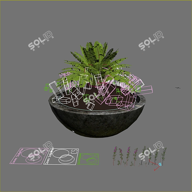 Botanical Bliss: Vase with Heather and Fern 3D model image 3