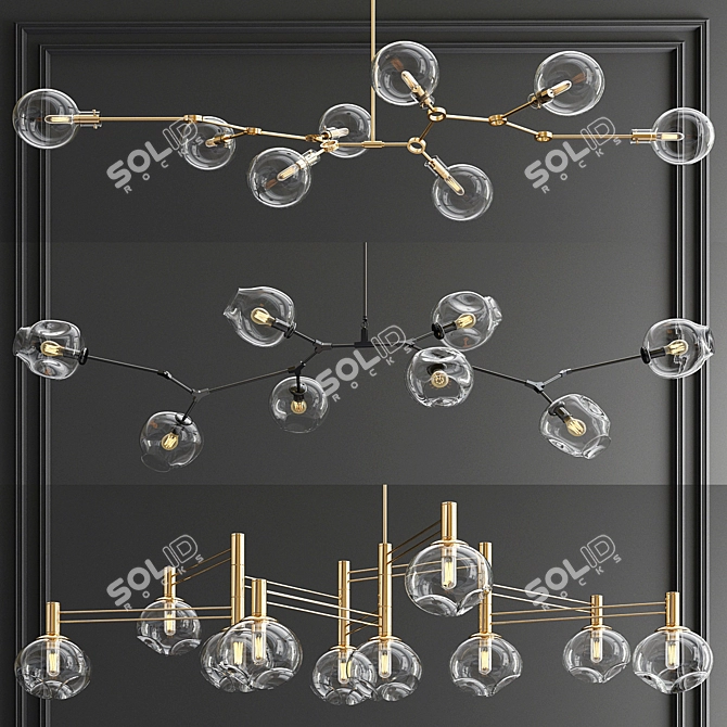 Elegant Branching Bubble Chandeliers 3D model image 1