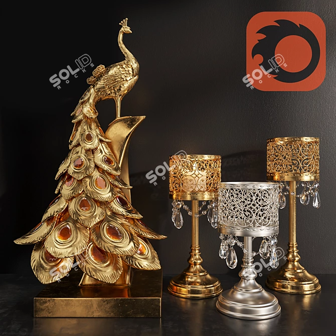 25-Piece Peacock and Candle Decoration Set 3D model image 1