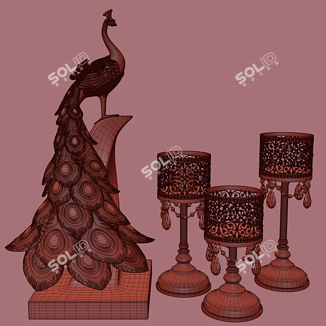 25-Piece Peacock and Candle Decoration Set 3D model image 5