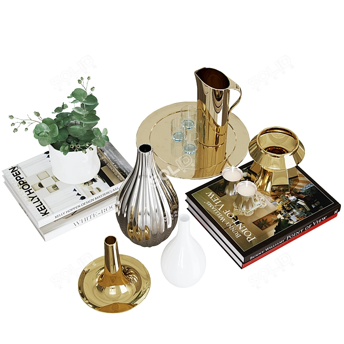 Elegant Decor Set: Books, Vases, Tray & Tom Dixon Candle 3D model image 7