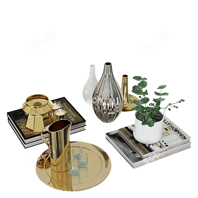 Elegant Decor Set: Books, Vases, Tray & Tom Dixon Candle 3D model image 1