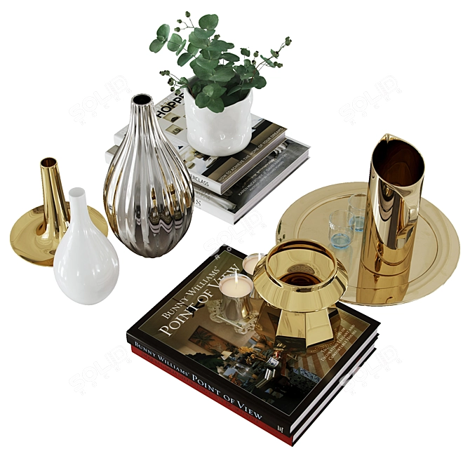 Elegant Decor Set: Books, Vases, Tray & Tom Dixon Candle 3D model image 2