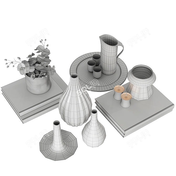 Elegant Decor Set: Books, Vases, Tray & Tom Dixon Candle 3D model image 4