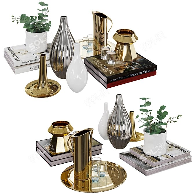 Elegant Decor Set: Books, Vases, Tray & Tom Dixon Candle 3D model image 5
