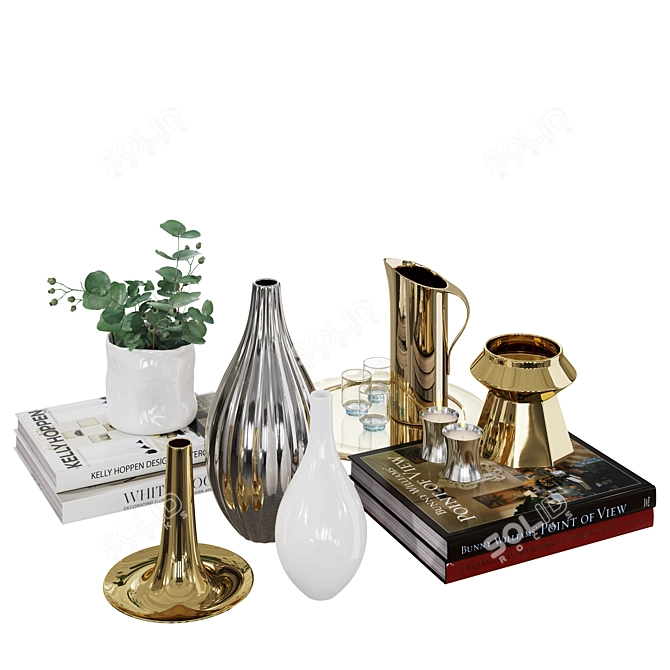 Elegant Decor Set: Books, Vases, Tray & Tom Dixon Candle 3D model image 6