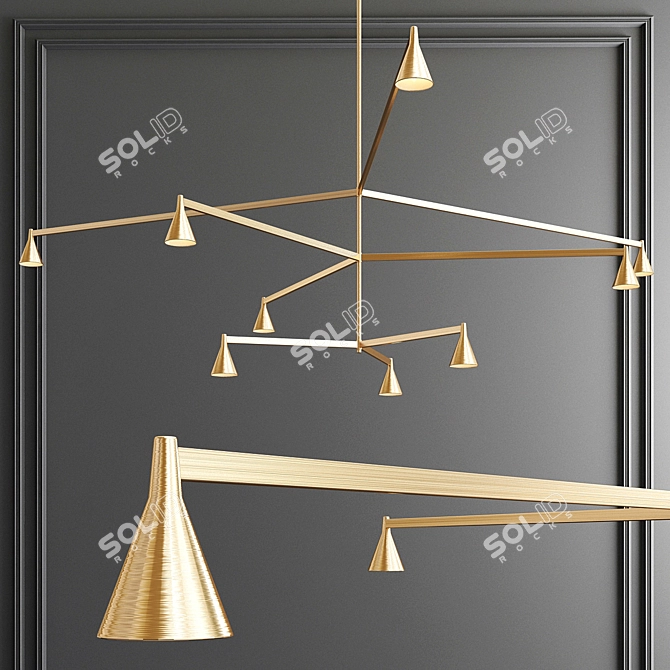 Sleek Brass Chandelier: Effortlessly Minimal 3D model image 1