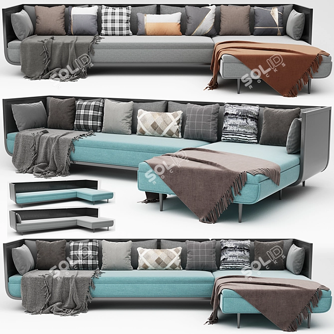 Elegant Corner Sofa Set 3D model image 1