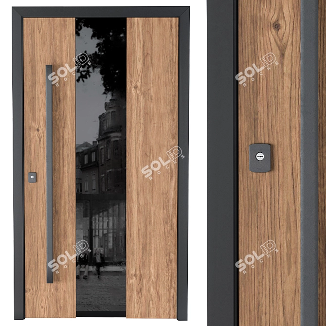 Elegant Wood & Glass Door 3D model image 3