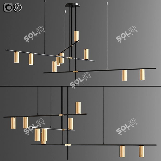 Elegant Black & Gold Suspension Chandelier 3D model image 1