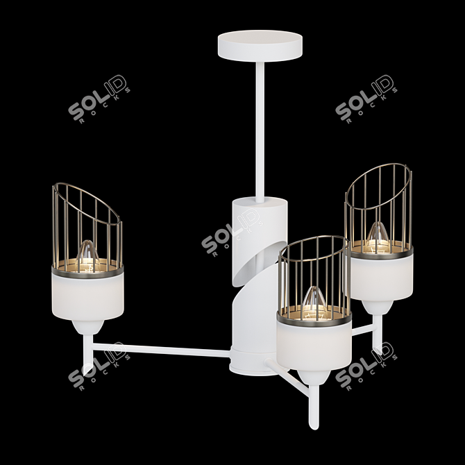 Modern Asymmetrical Glass and Mesh Chandelier 3D model image 2