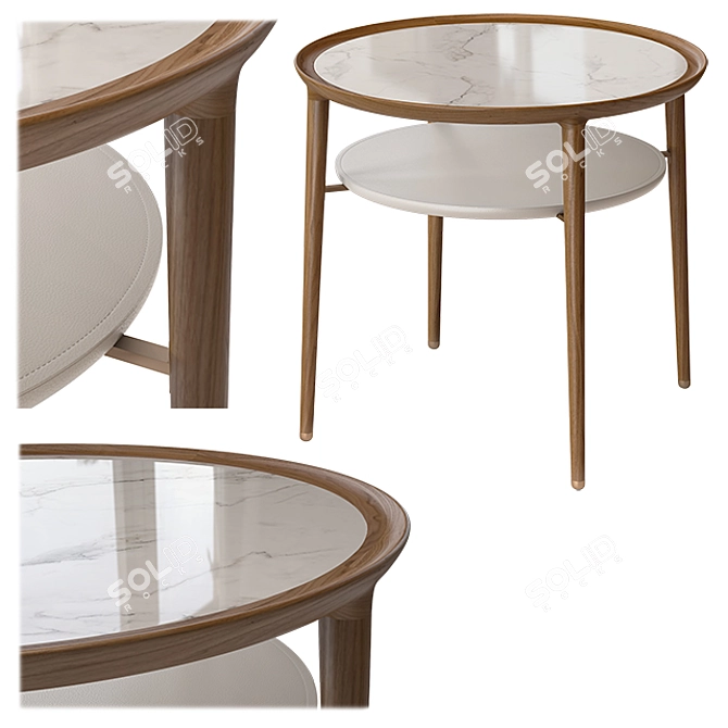 Modern Walnut and Marble Table 3D model image 1