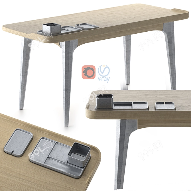 Oak and Concrete Fusion Desk 3D model image 2