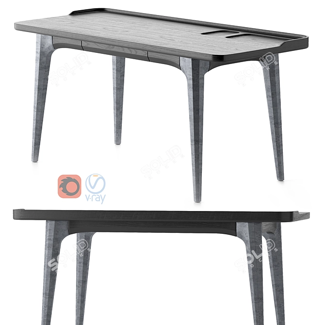 Oak and Concrete Fusion Desk 3D model image 4