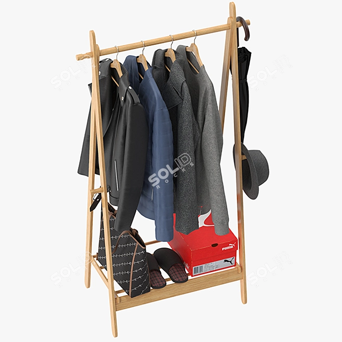 Foldable Bamboo Clothes Stand 3D model image 3