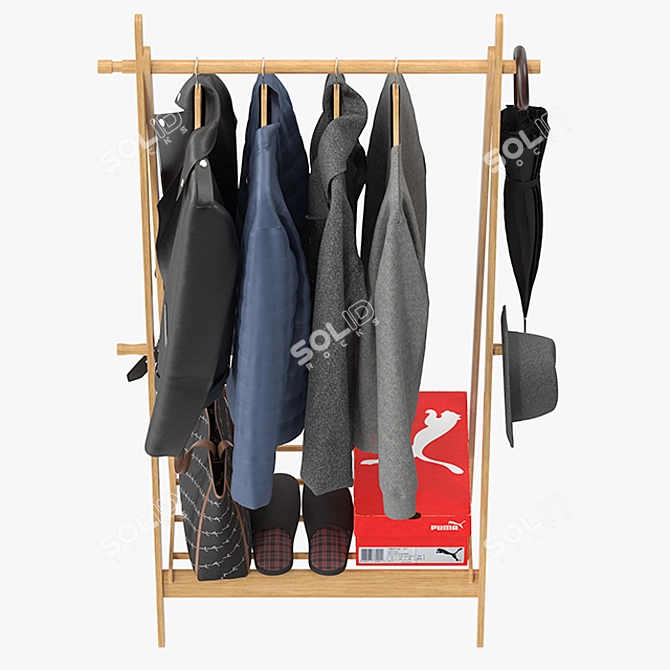 Foldable Bamboo Clothes Stand 3D model image 4