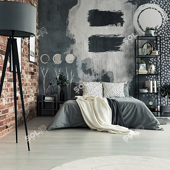 Serenity in Grey: Wabi Sabi Wallpaper 3D model image 2