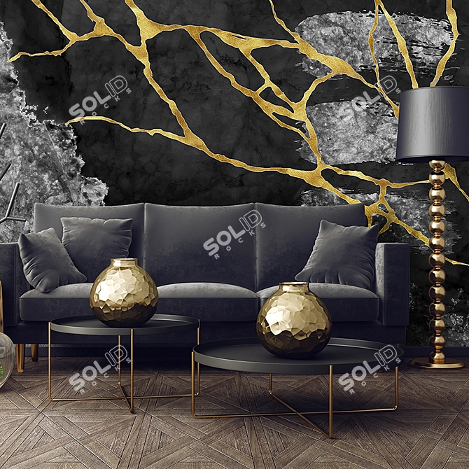 Serenity in Grey: Wabi Sabi Wallpaper 3D model image 3