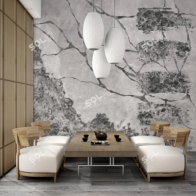 Serenity in Grey: Wabi Sabi Wallpaper 3D model image 4