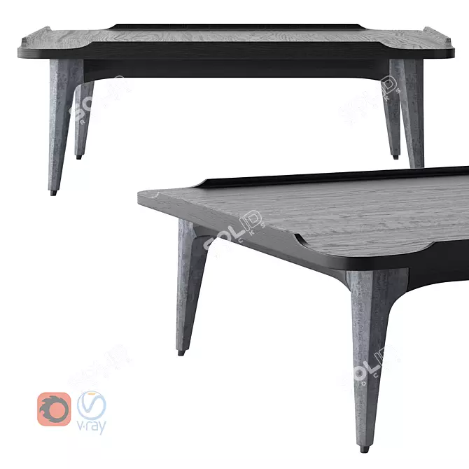 Oak Top Coffee Table with Concrete Legs 3D model image 1