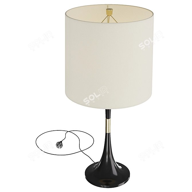 Elegant Walnut and Brass Table Lamp 3D model image 2