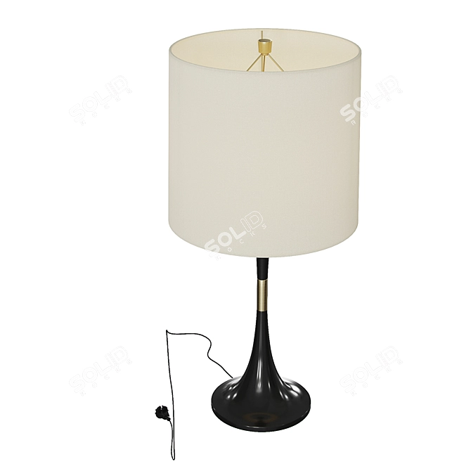 Elegant Walnut and Brass Table Lamp 3D model image 3