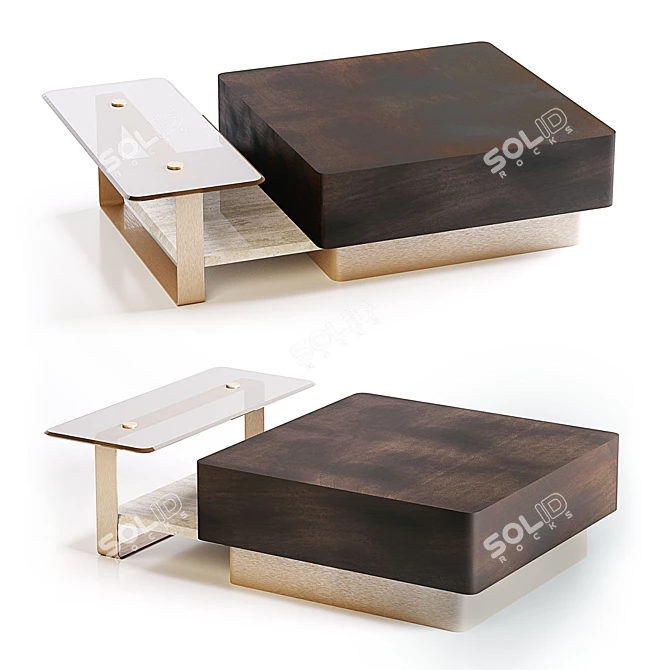 Elegant Wood and Brass Center Table 3D model image 1