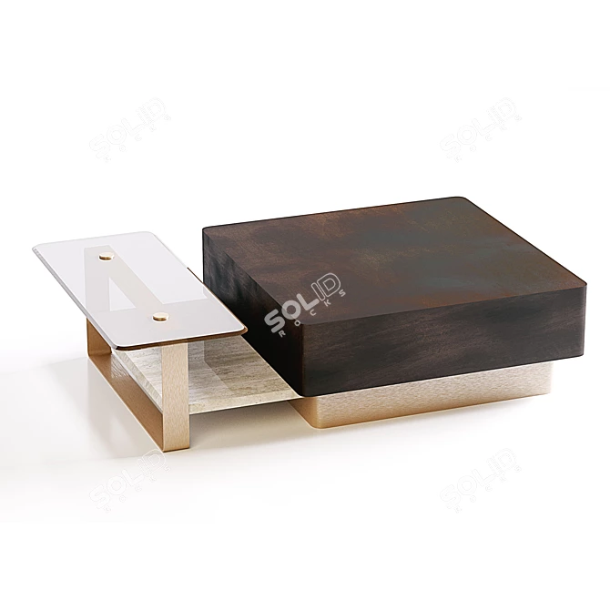 Elegant Wood and Brass Center Table 3D model image 3