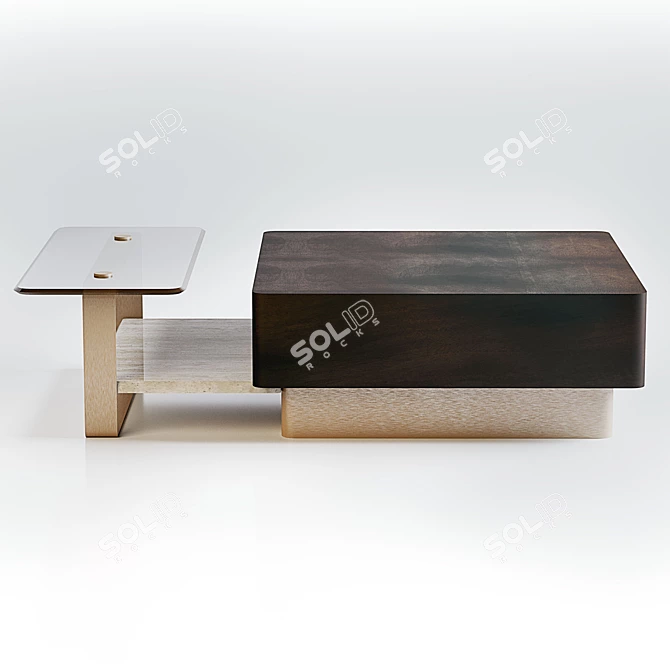 Elegant Wood and Brass Center Table 3D model image 4
