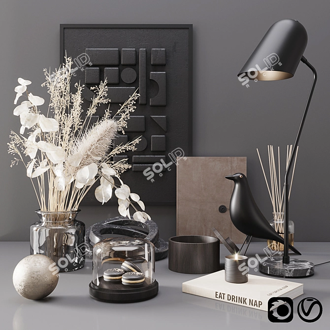 Sleek Black Modern Set: Art, Tables, Decor & More 3D model image 1