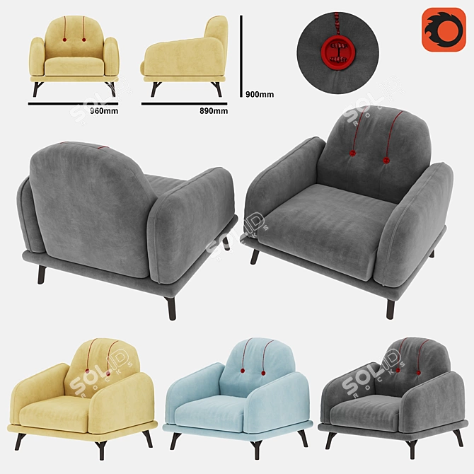 Velvet Eye-Catching Single Sofa | Meraki 3D model image 1