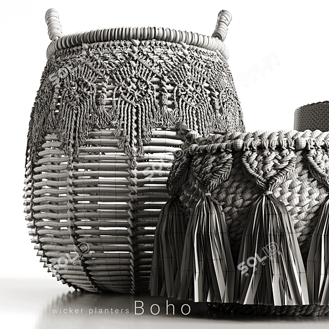 Boho-Style Wicker Planters 3D model image 1