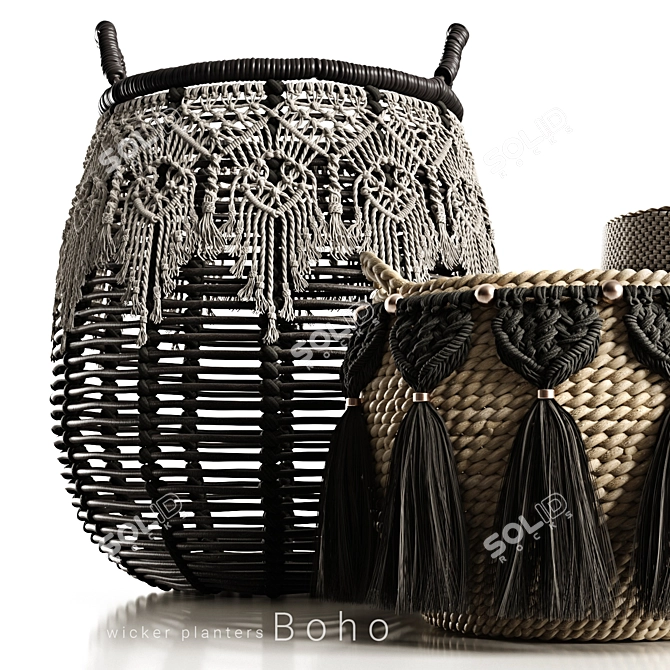 Boho-Style Wicker Planters 3D model image 3